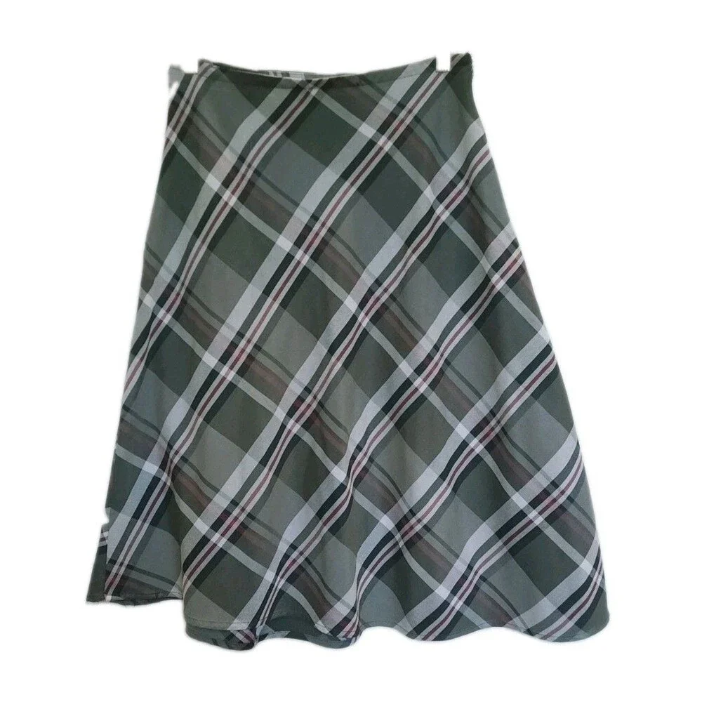 Plaid A-Line Midi Skirt Punk Vintage Gray Purple Black Croft & Barrow Size 14